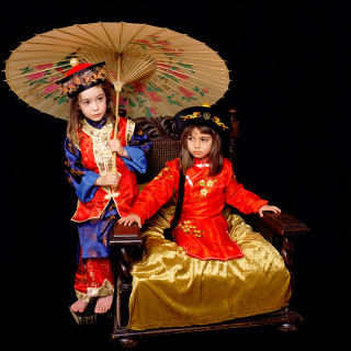 Olympia and Bridget as Lewis Carroll's Alice and Lorina Liddell in Chinese dress 2003