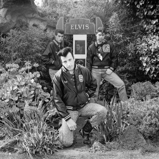 Three young men paying homage to Elvis on the 13th anniversary of Elvis' death Elvis Memorial Melbourne 1990