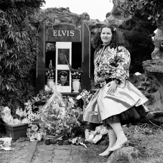 Young woman with pigtails and Elvis tattoo on the 24th anniversary of Elvis' death Elvis Memorial Melbourne 2001